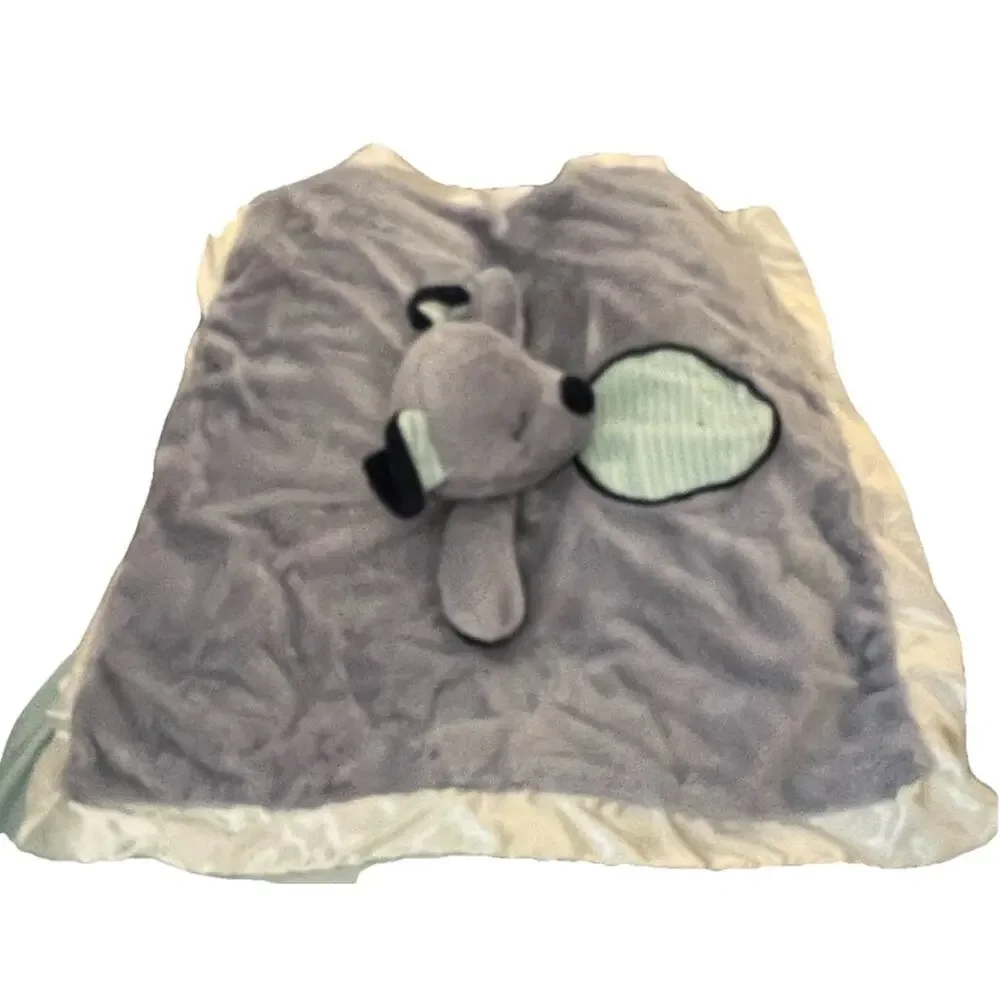 Douglas Baby Gray/Blue/Green Puppy Lovey Blanket Satin Trim 14”x14” Infant+ GUC